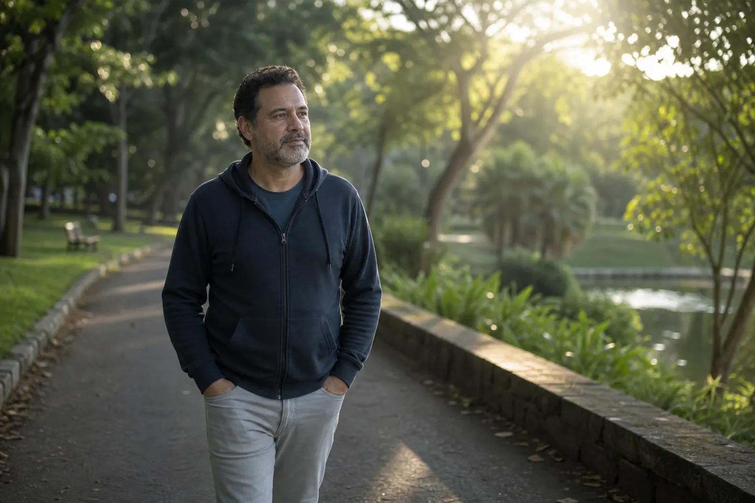 Pessoa caminhando ao ar livre, simbolizando continuidade e esperança no tratamento