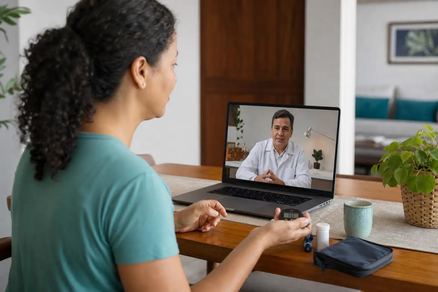Paciente em teleconsulta sobre diabetes com médico pela Doctor8