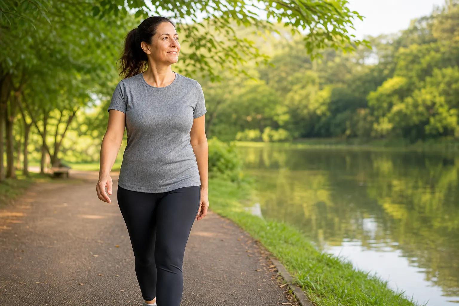 Pessoa caminhando ao ar livre, simbolizando cuidado contínuo com diabetes