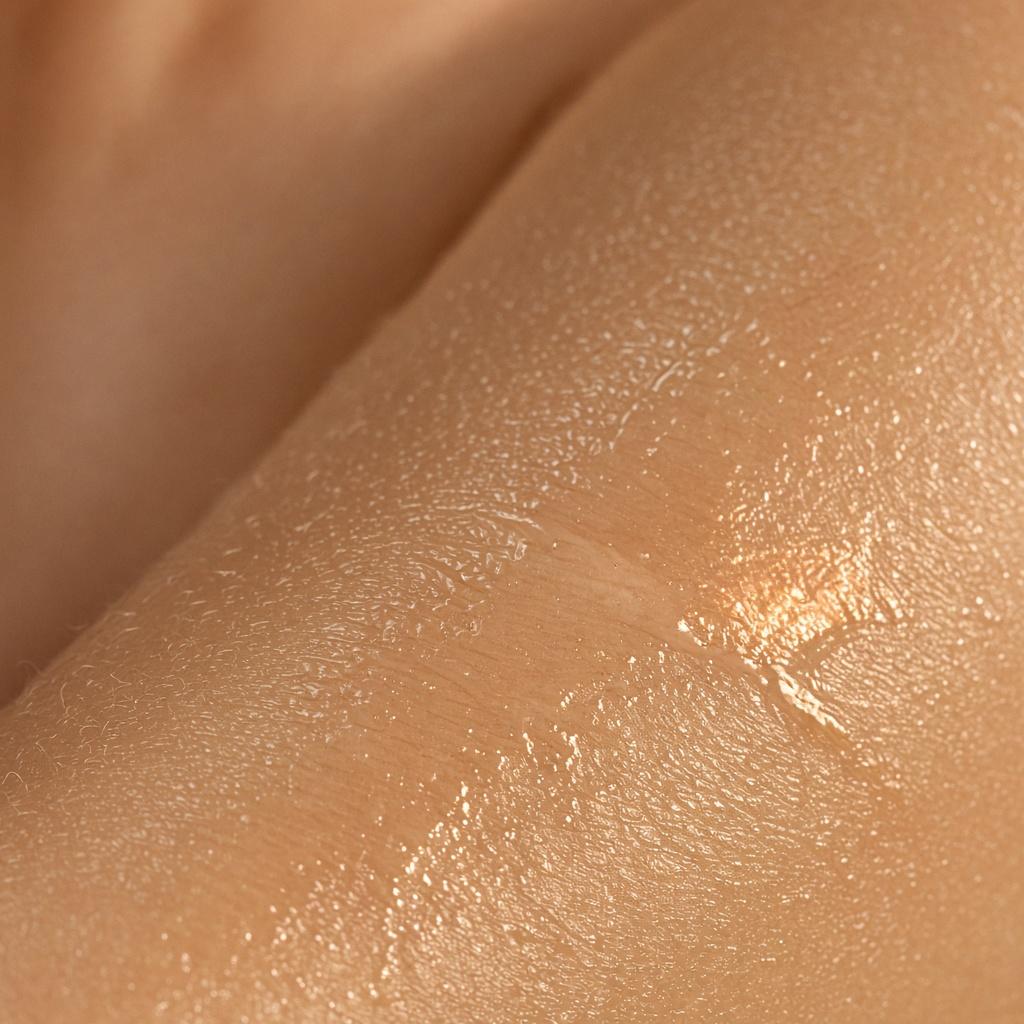 Textura da pele com um filme fino de sérum. Foto ilustrativa.
